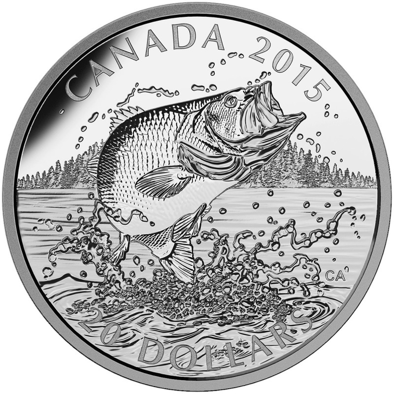 Canada 2015 $20 Northern Pike 1 oz 99.99% Pure Silver Proof with Edge Lettering 