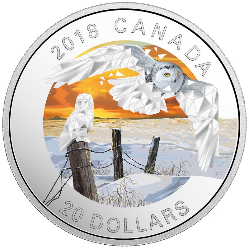 2018 Canadian $20 Geometric Fauna: Snowy Owls - 1 oz Fine Silver Coin