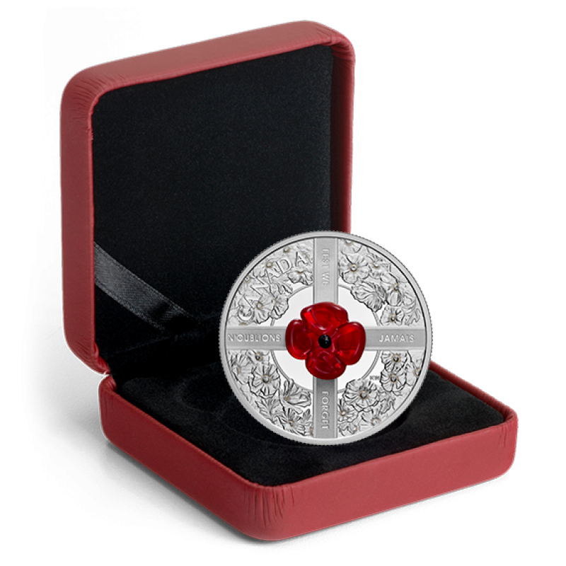 2019 $20 FINE SILVER COIN LEST WE FORGET WITH MURANO GLASS POPPY 