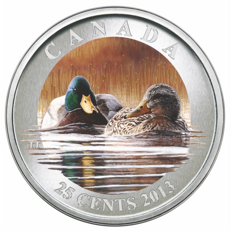 2013 Canada Twenty Five Cent American Robin 25-Cent Coloured Quarter 