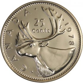 1971 Canadian Uncirculated QEII & Caribou 25 Cent Coin! 