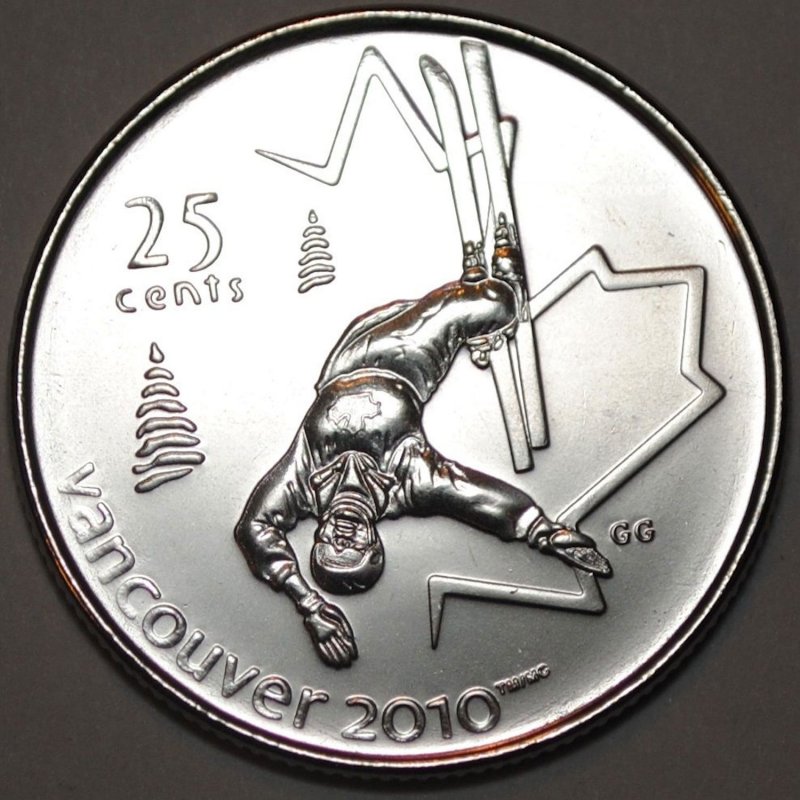 Canada 2008 Vancouver 2010 Olympics Free Style Skiing 25 Cent Mint Coin. 