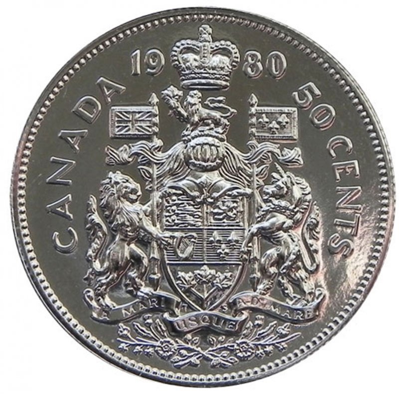 1980 CANADA 50 CENTS PROOF-LIKE HALF DOLLAR COIN 