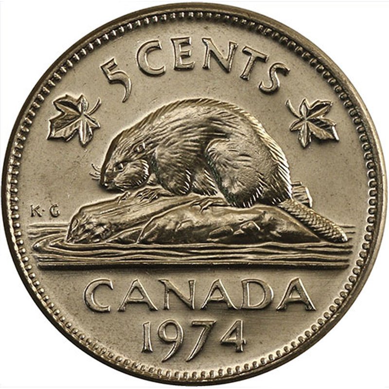 1970 Canadian Brilliant Uncirculated QEII & Beaver Five Cent Coin 