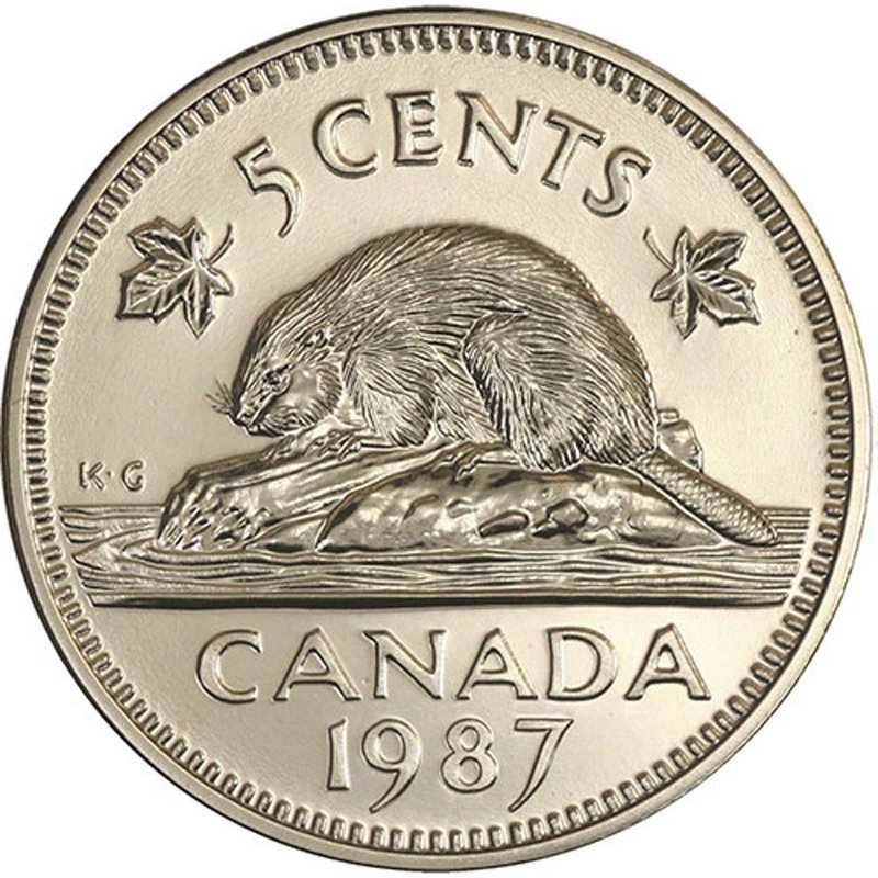 1987 CANADA 5 CENTS PROOF-LIKE NICKEL COIN