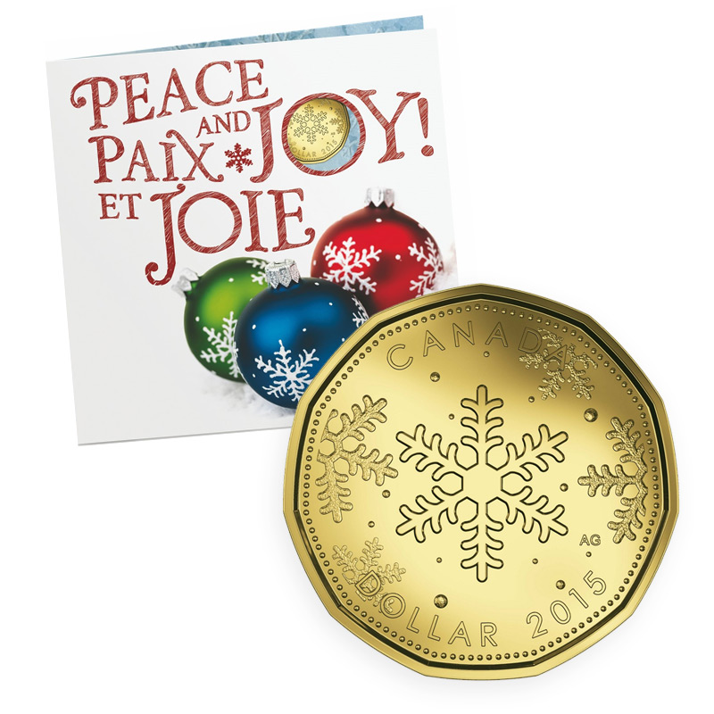 Peace Joy 2015 Holiday Gift $1 Dollar Coin Canada 