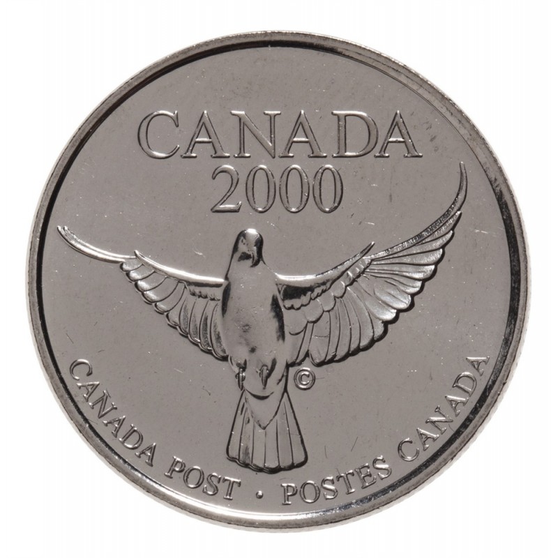 CANADA 2000 "CANADA POST" PEACE DOVE MILLENNIUM COIN" BU CONDITION 25 CENT BLANK 