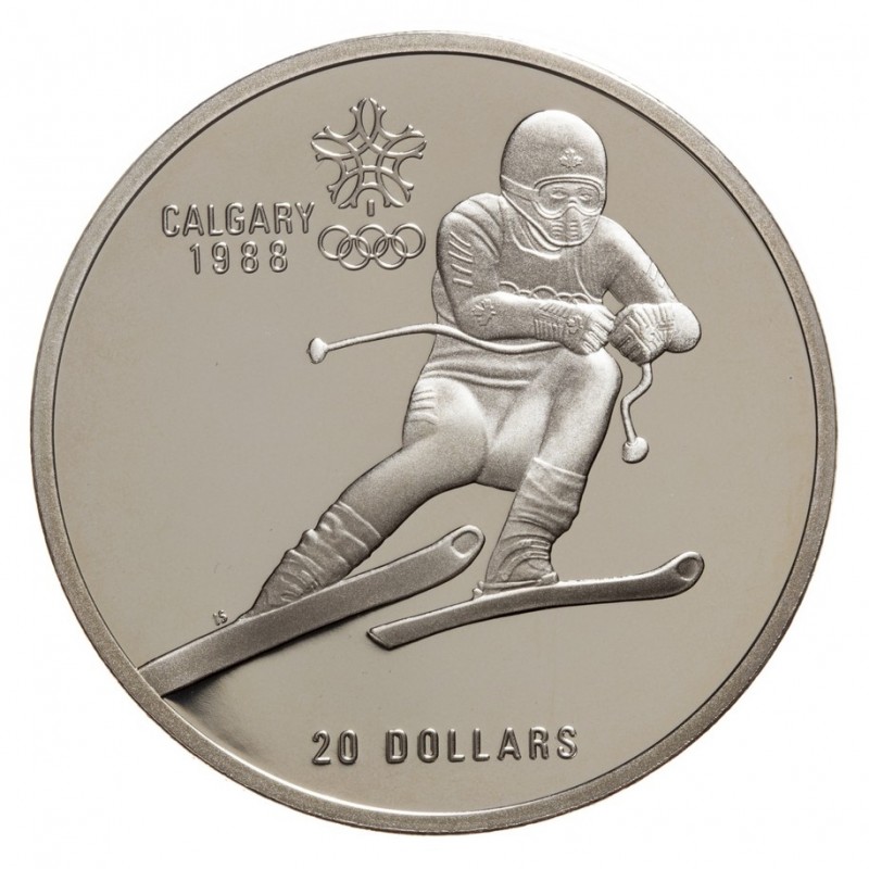 1986 $20 Calgary Olympic Sterling Silver Coin 1988 - Country Skiing 1oz ASW 
