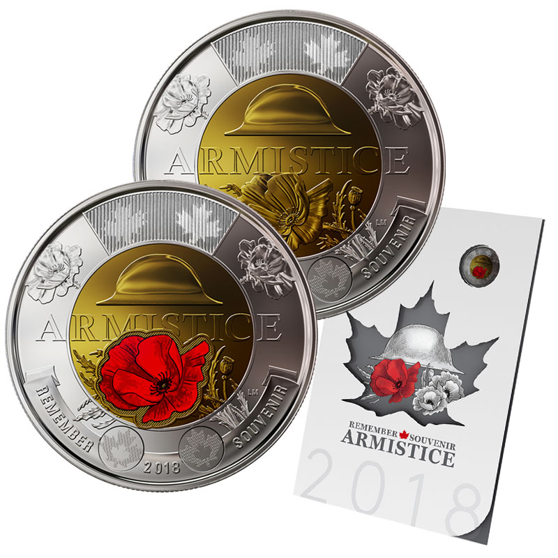 2018 Canada Paint Armistice Toonie Graded as Brilliant Uncirculated 