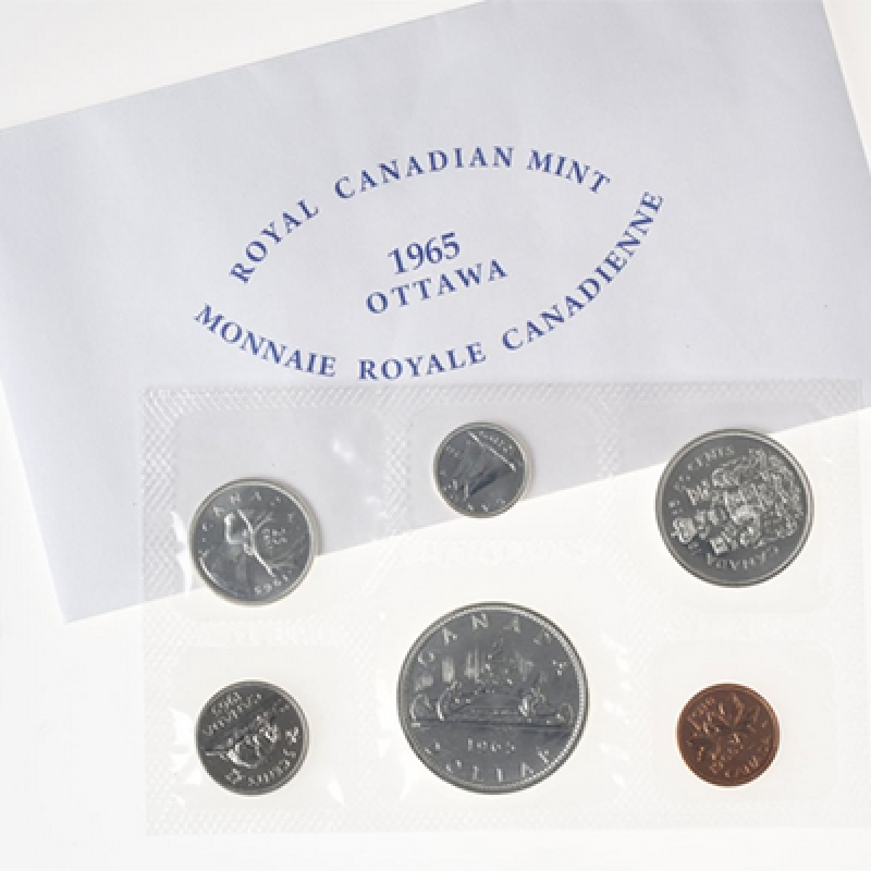 80% silver mint envelope 1965 Royal Canadian Mint Proof-Like 6 coin set 