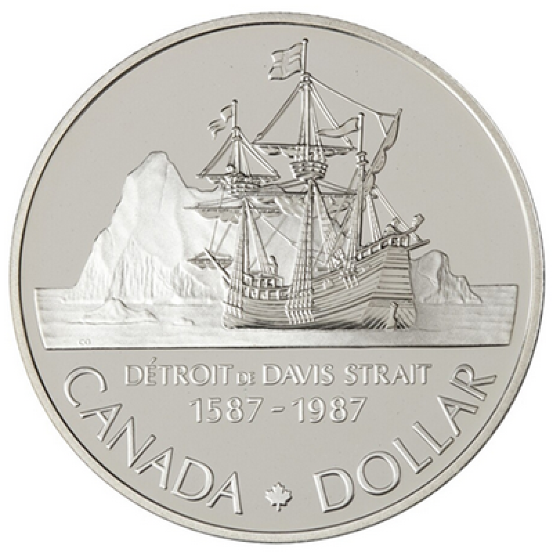 Canada 1987 $1 John Davis BU Silver Dollar Coin in Capsule Only 