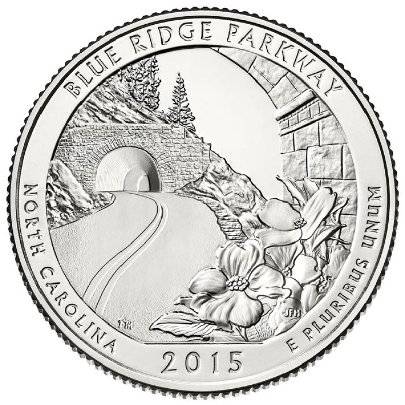15 D United States 25 Cent Blue Ridge Parkway North Carolina National Park Quarter Coin Brilliant Uncirculated