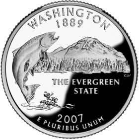 Salmon fish Washington 25 cents 2007 US State Quarter animal wildlife coin 