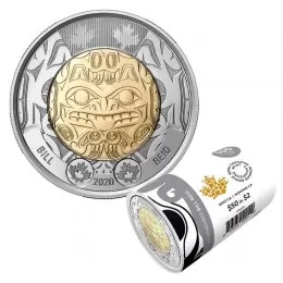 2020 Canadian $2 Bill Reid: Xhuwaji, Haida Grizzly Bear Non-Coloured Toonie Special Wrap Coin Roll