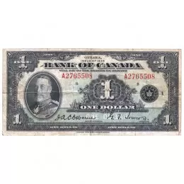 1935 Bank of Canada $1 HM King George V English Series A Bill Note (F+) 1935 Bank of Canada $1 HM King George V English Series A Bill Note (F+)