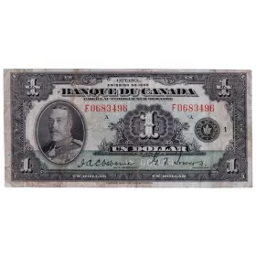 1935 Banque du Canada $1 HM King George V French Series F Bill Note (F15)