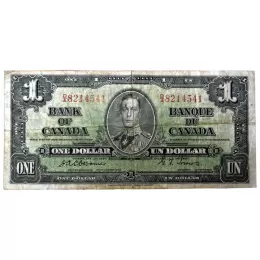 1937 Bank of Canada $1 Bilingual Series Osborne-Towers Bill Note (F+)