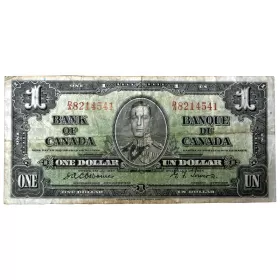 1937 Bank of Canada $1 Bilingual Series Osborne-Towers Bill Note (F+)
