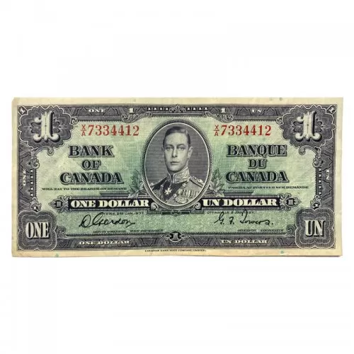1937 Bank of Canada $1 Bilingual Series Bill Note (VF+)