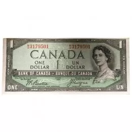 1954 Bank of Canada $1 Dollar Bill Note Devils Face Variety Beattie/Coyne (F+)