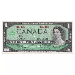 1967 (1867-) Bank of Canada $1 Dollar Date Note Centennial of Canadian Confederation (VF or better)