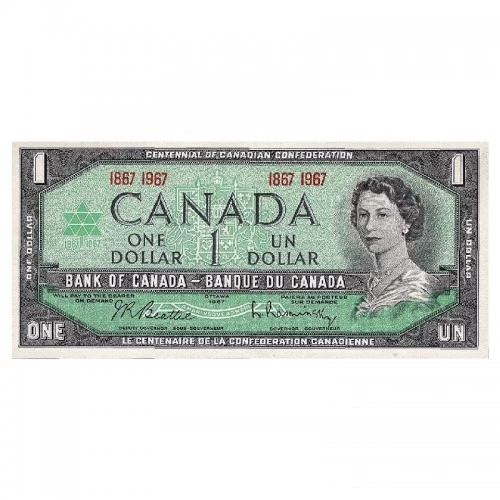 1967 (1867-) Bank of Canada $1 Dollar Date Note Centennial of Canadian Confederation (VF or better)