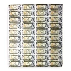 1973 Bank of Canada $1 Dollar Bill Multicoloured Series, Uncut Sheet (4 x 10 Format)-edges have some wrinkles