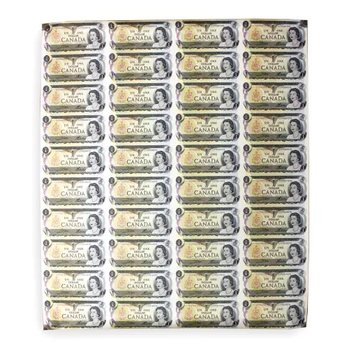 1973 Bank of Canada $1 Dollar Bill Multicoloured Series, Uncut Sheet (4 x 10 Format)-edges have some wrinkles