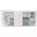 1973 Bank of Canada $1 Dollar Bill Multicoloured Series, UNC, consecutive 100-ct Bundle Crow-Bouey-corners of bills slightly worn
