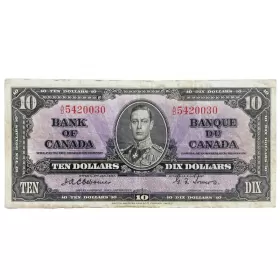 1937 Bank of Canada $10 Bilingual Series Osborne-Towers Bill Note-VF back slightly faded