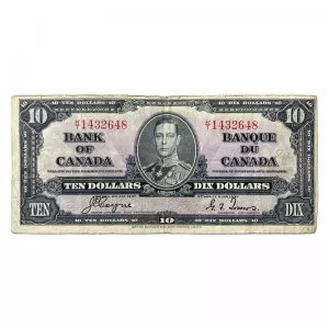 1937 Bank of Canada $10 Bilingual Series Bill Note (VF)