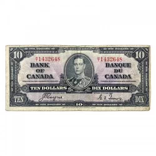 1937 Bank of Canada $10 Bilingual Series Bill Note (VF)