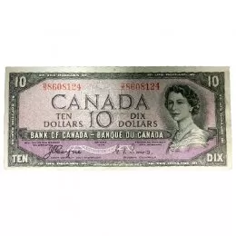 1954 Bank of Canada $10 Dollar Bill Note Devils Face Beattie/Coyne  Variety (VF)