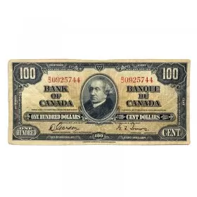 1937 Bank of Canada $100 Bilingual Series Gordon or coyne/Towers Bill Note (F)