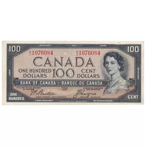 1954 Bank of Canada $100 Dollar Beattie/Coyne Bill Note Devils Face Variety-F grade