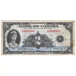 1935 Bank of Canada $2 Queen Mary French Series F Bill Note (VG+) 1935 Bank of Canada $2 Queen Mary French Series F Bill Note (VG+)