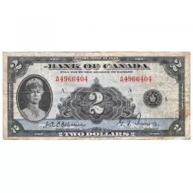 1935 Bank of Canada $2 Queen Mary French Series F Bill Note (VG+)