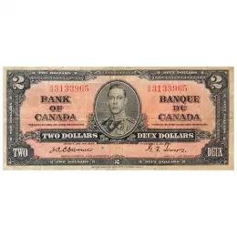 1937 Bank of Canada $2 Bilingual Series Osborne-Towers Bill Note (F15)