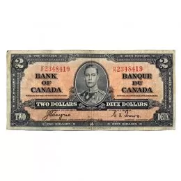 1937 Bank of Canada $2 Bilingual Series Bill Note Gordon/Coyne-Towers (F+)