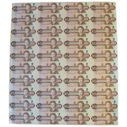 1986 Bank of Canada $2 Dollar Bills Bird Series, Uncut Sheet (4 x 10 Format)