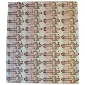 1986 Bank of Canada $2 Dollar Bills Bird Series, Uncut Sheet (4 x 10 Format)