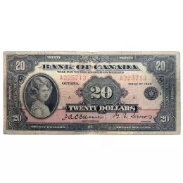 1935 Bank of Canada $20 HRH Princess Elizabeth Small Seal Bill Note (VG10) 1935 Bank of Canada $20 HRH Princess Elizabeth Small Seal Bill Note (VG10)