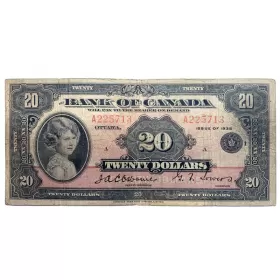 1935 Bank of Canada $20 HRH Princess Elizabeth Small Seal Bill Note (VG10)