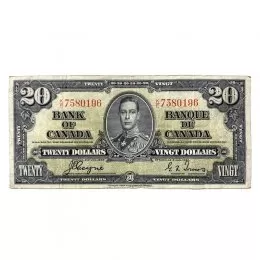 1937 Bank of Canada $20 Bilingual Series Bill Note (F+)