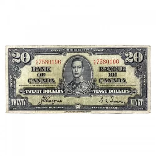 1937 Bank of Canada $20 Bilingual Series Bill Note (F+)