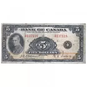 1935 Bank of Canada $5 Prince of Wales English Series A Bill Note (VF25)