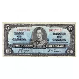 1937 Bank of Canada $5 Bilingual Series Bill Note (F+)