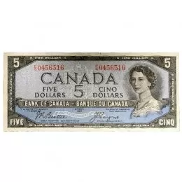 1954 Bank of Canada $5 Dollar Bill Note Devils Face Variety  Beattie/Coyne (VF)