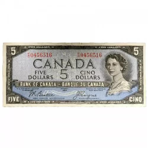 1954 Bank of Canada $5 Dollar Bill Note Devils Face Variety  Coyne/Towers (VF)