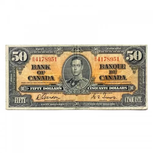 1937 Bank of Canada $50 Bilingual Series, Gordon-Towers Bill Note (F)